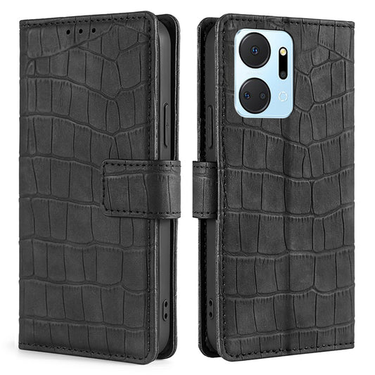 For Honor X7a 5G Skin-touch Feeling Phone Case Crocodile Texture PU Leather Wallet Stand Anti-fall Cover
