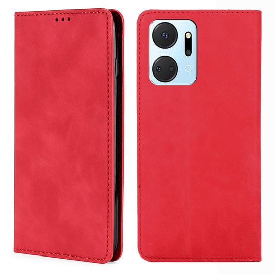 For Honor X7a 5G Anti-Fading Skin-touch Feeling Phone Case Card Holder Stand Leather Phone Cover