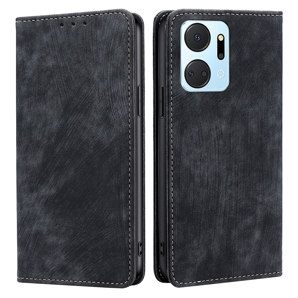 For Honor X7a 5G RFID Blocking Protective Cover Magnetic Leather Wallet Phone Stand Case