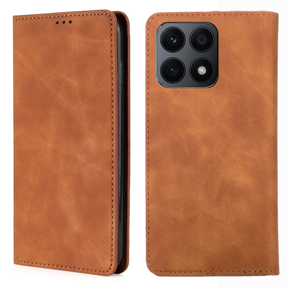 For Honor X8a 4G Card Holder PU Leather Flip Case Stand Skin-touch Feeling Cell Phone Cover