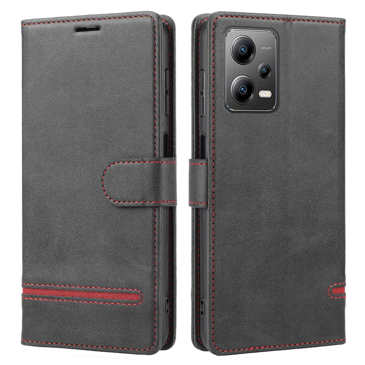 For Xiaomi Redmi Note 12 5G (Global) / (India) / (China) / Poco X5 5G Horizontal Line Leather Case Stand Wallet Cover