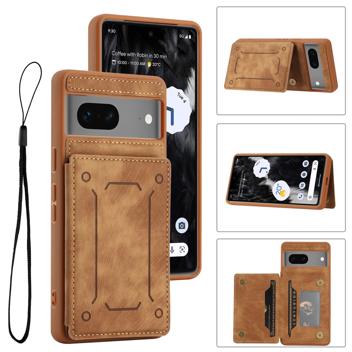 For Google Pixel 7 5G Dual Card Holder PU Leather Coated TPU Phone Case Kickstand Magnetic Cover