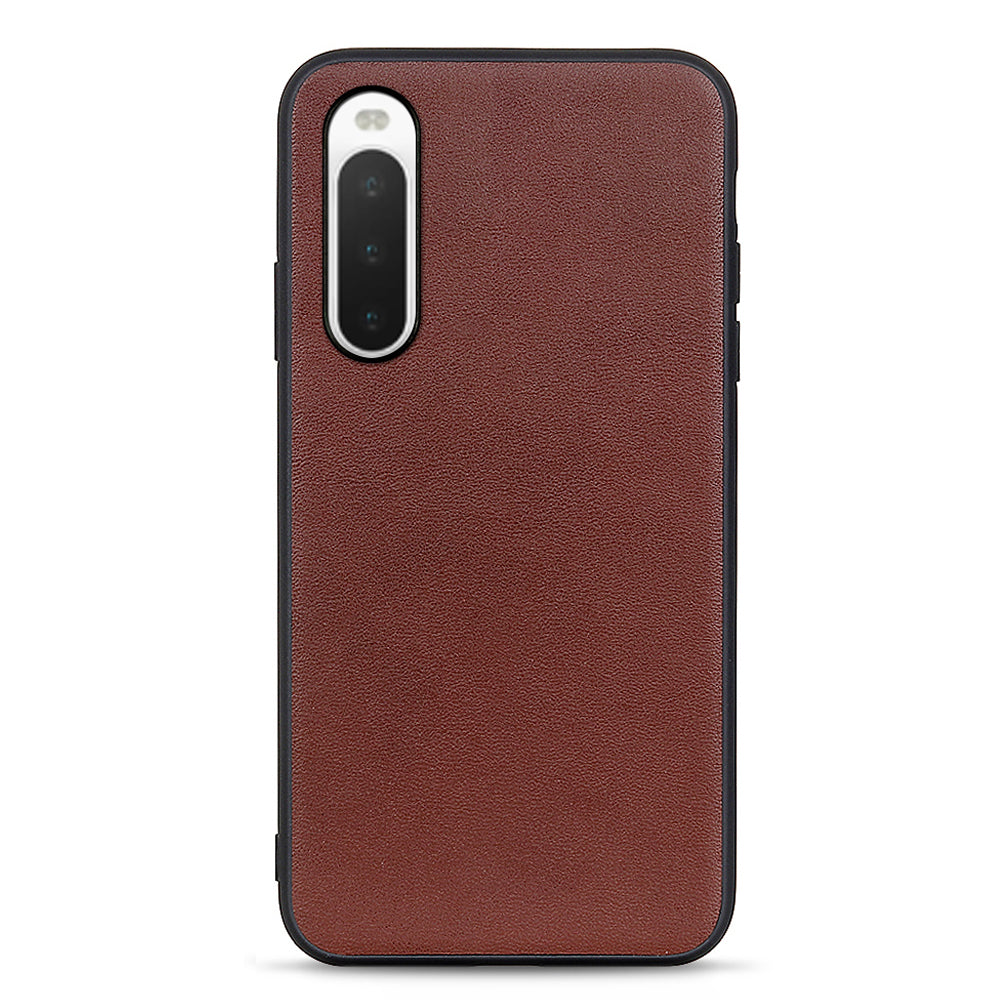 For Sony Xperia 10 V Genuine Leather Coated TPU Soft Grip Cover Textured Shockproof Phone Case