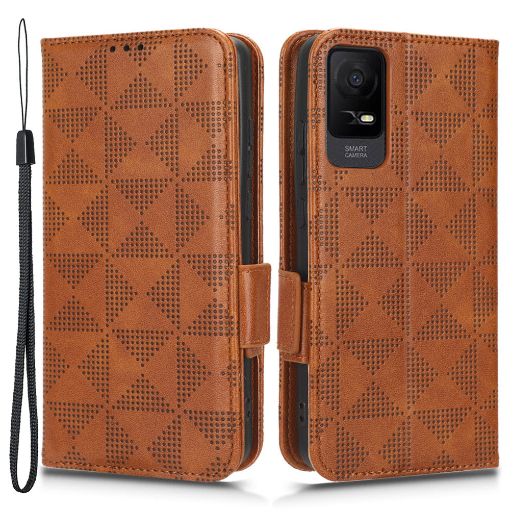 For TCL Ion X Leather Phone Case Wallet Stand Imprinted Triangle Anti-Drop Phone Cover