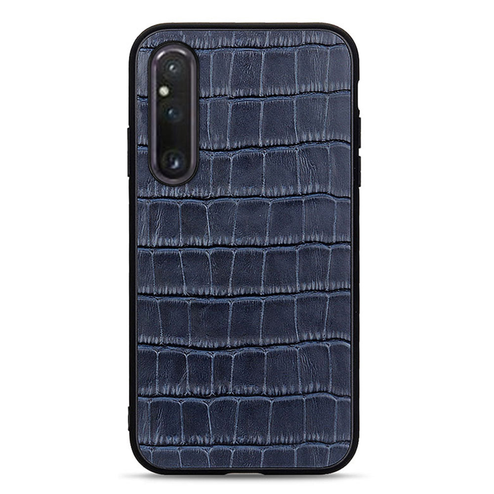 For Sony Xperia 1 V Genuine Leather + Soft TPU Edge Phone Case Crocodile Texture Anti-Fall Mobile Phone Cover