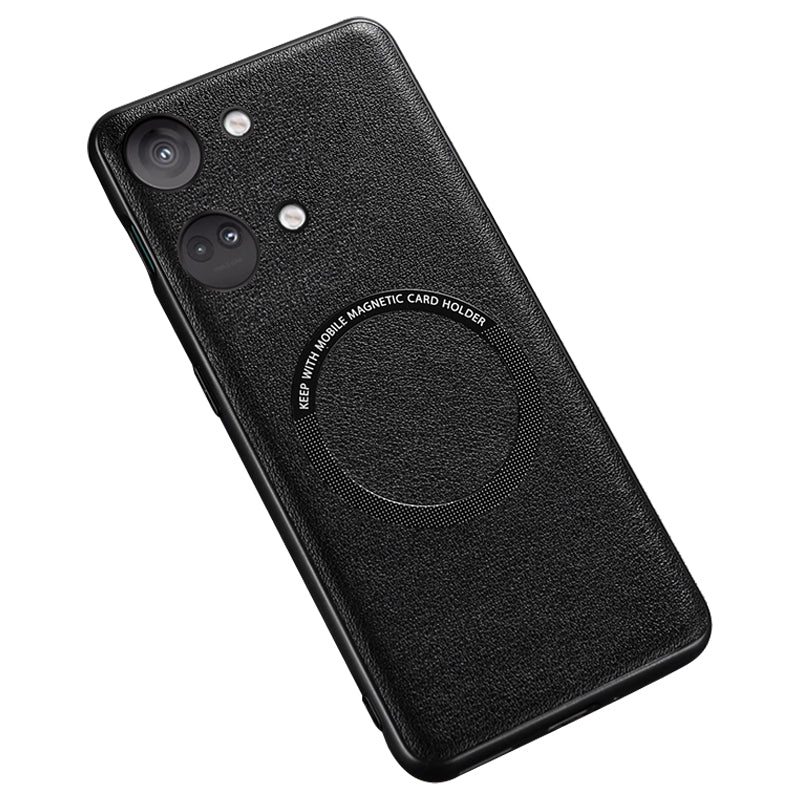 For OnePlus Ace 2V PU Leather Coated TPU+PC Anti-drop Cover Compatible with MagSafe Charger Phone Case