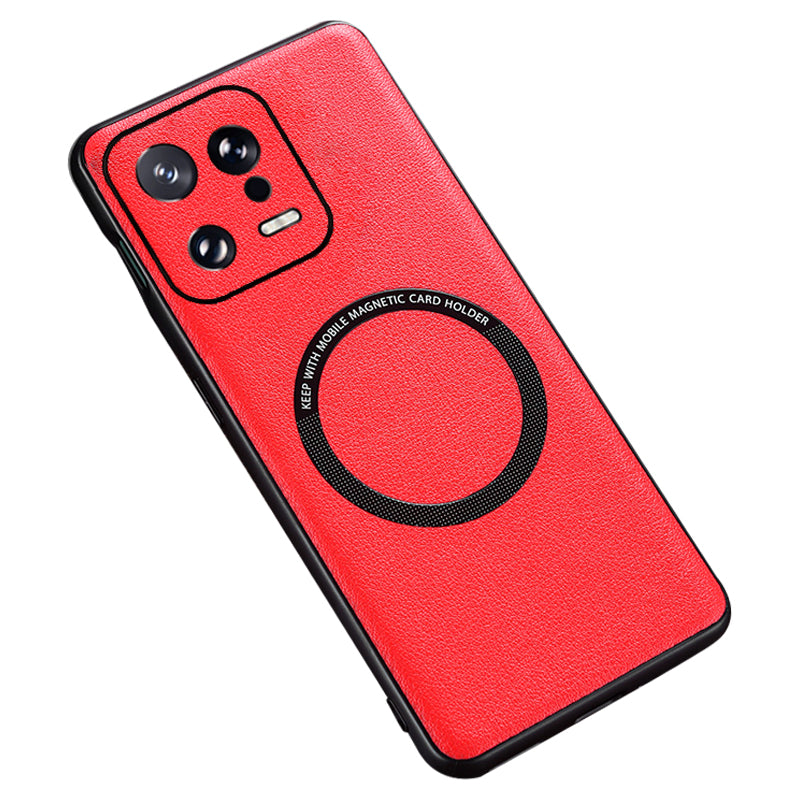 For Xiaomi 13 5G PU Leather Coated TPU+PC Cover Compatible with MagSafe Charger Phone Case