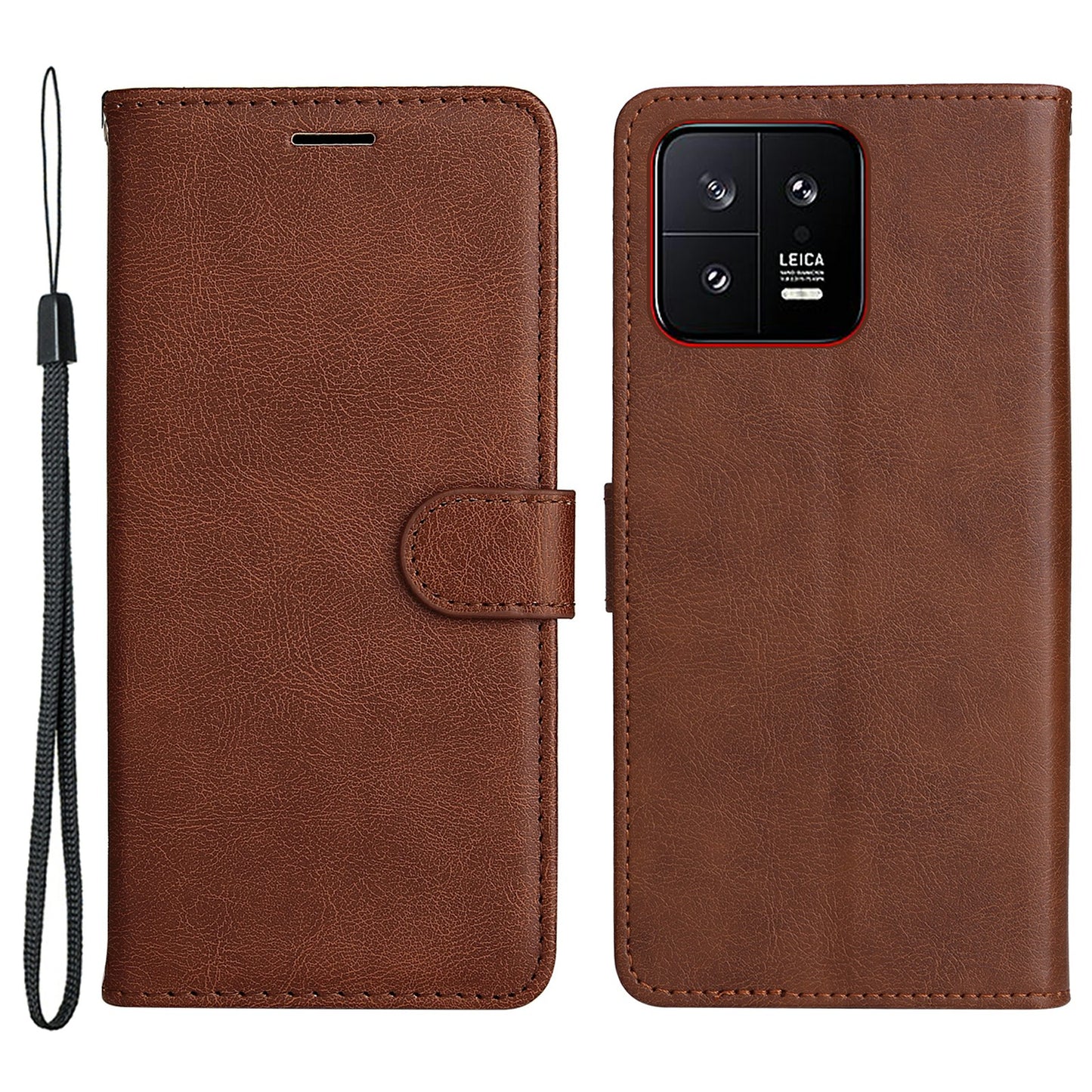 KT Leather Series-2 for Xiaomi 13 5G Solid Color Phone Stand Case PU Leather Wallet Cover with Strap