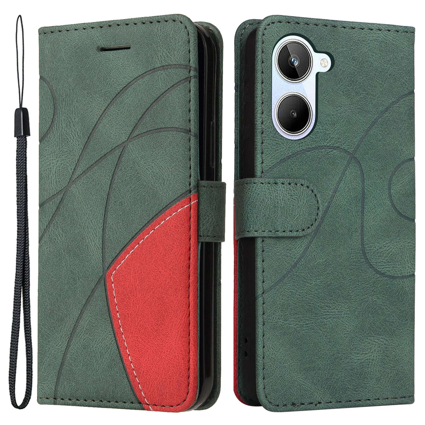 KT Leather Series-1 for Realme 10 4G Dual-color Splicing Leather Phone Case Phone Wallet Stand Cover