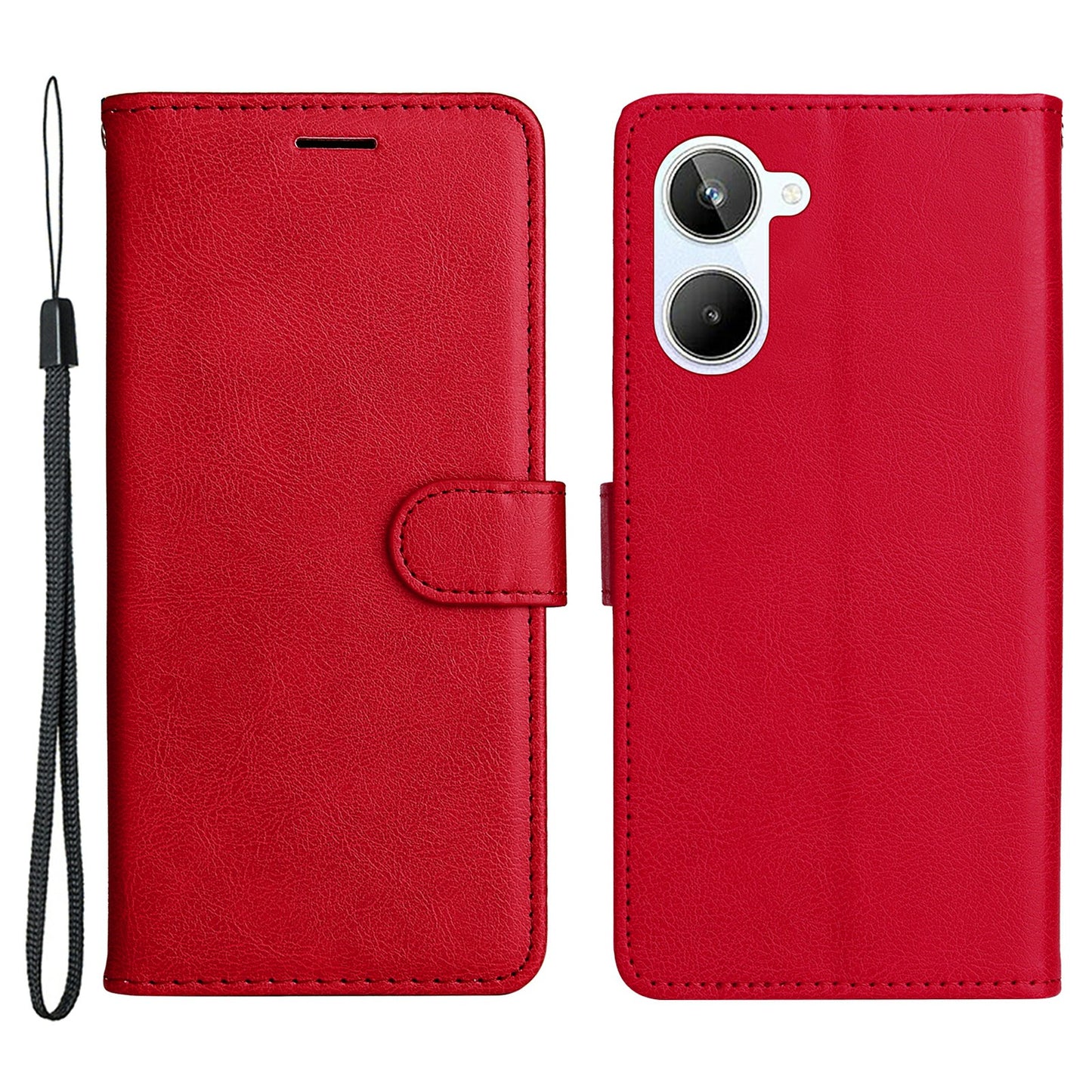 KT Leather Series-2 Wallet Phone Case for Realme 10 4G , Solid Color Stand Leather Phone Cover with Strap