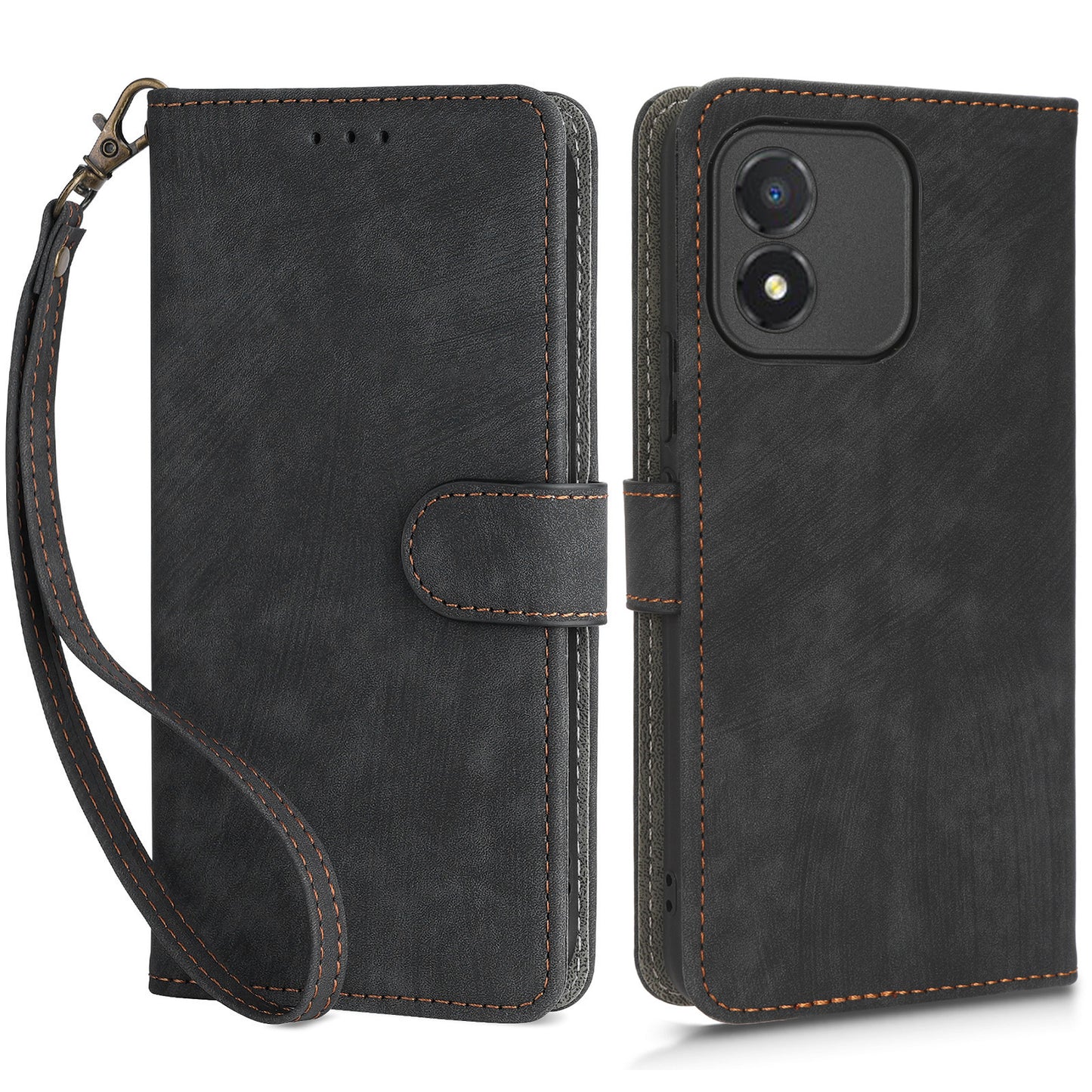 For Honor X5 4G RFID Blocking Leather Wallet Case Stand Anti-Shock Phone Cover with Strap