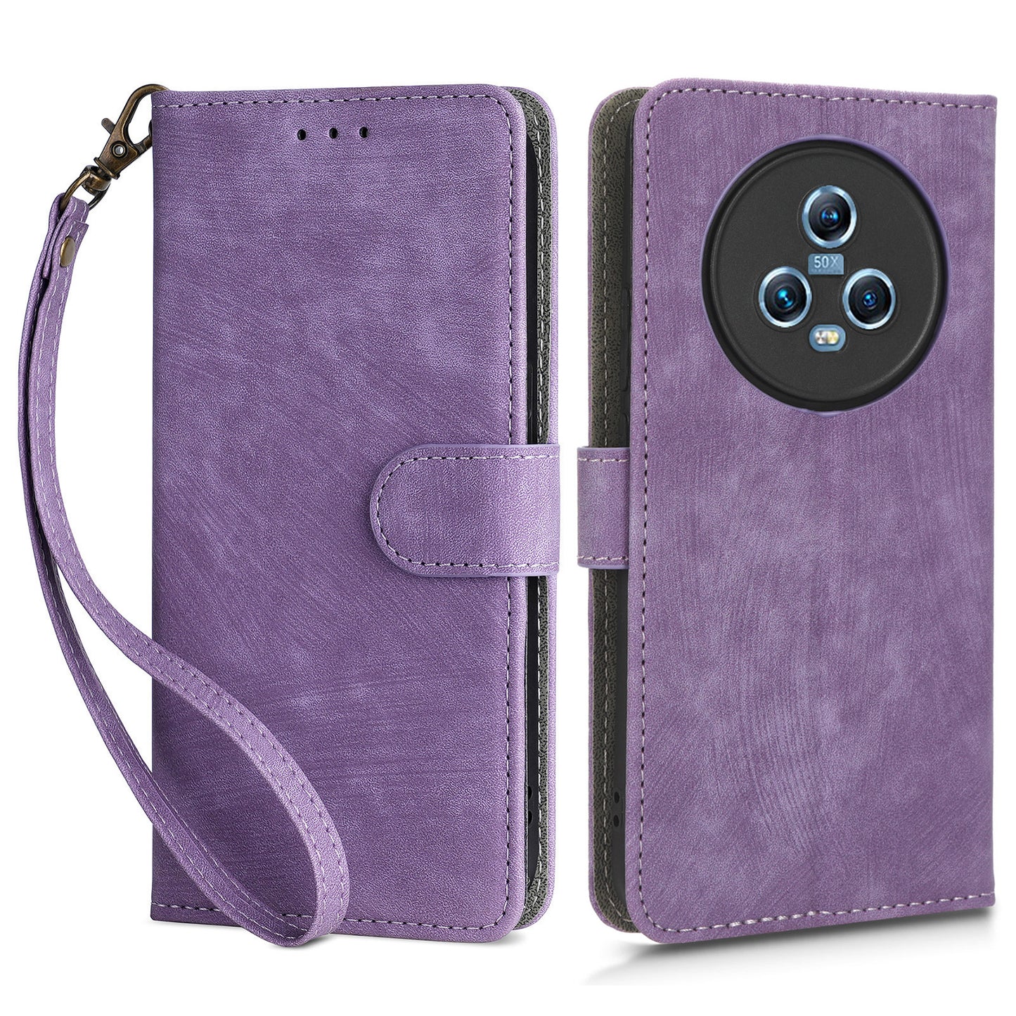 Wallet Phone Case for Honor Magic5 , RFID Blocking Leather Stand Phone Cover with Strap