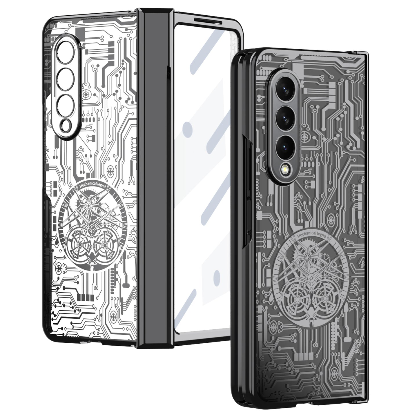 For Samsung Galaxy Z Fold4 5G Mechanical Legend Series Electroplating Phone Case Hard PC Shockproof Cover with Tempered Glass Film