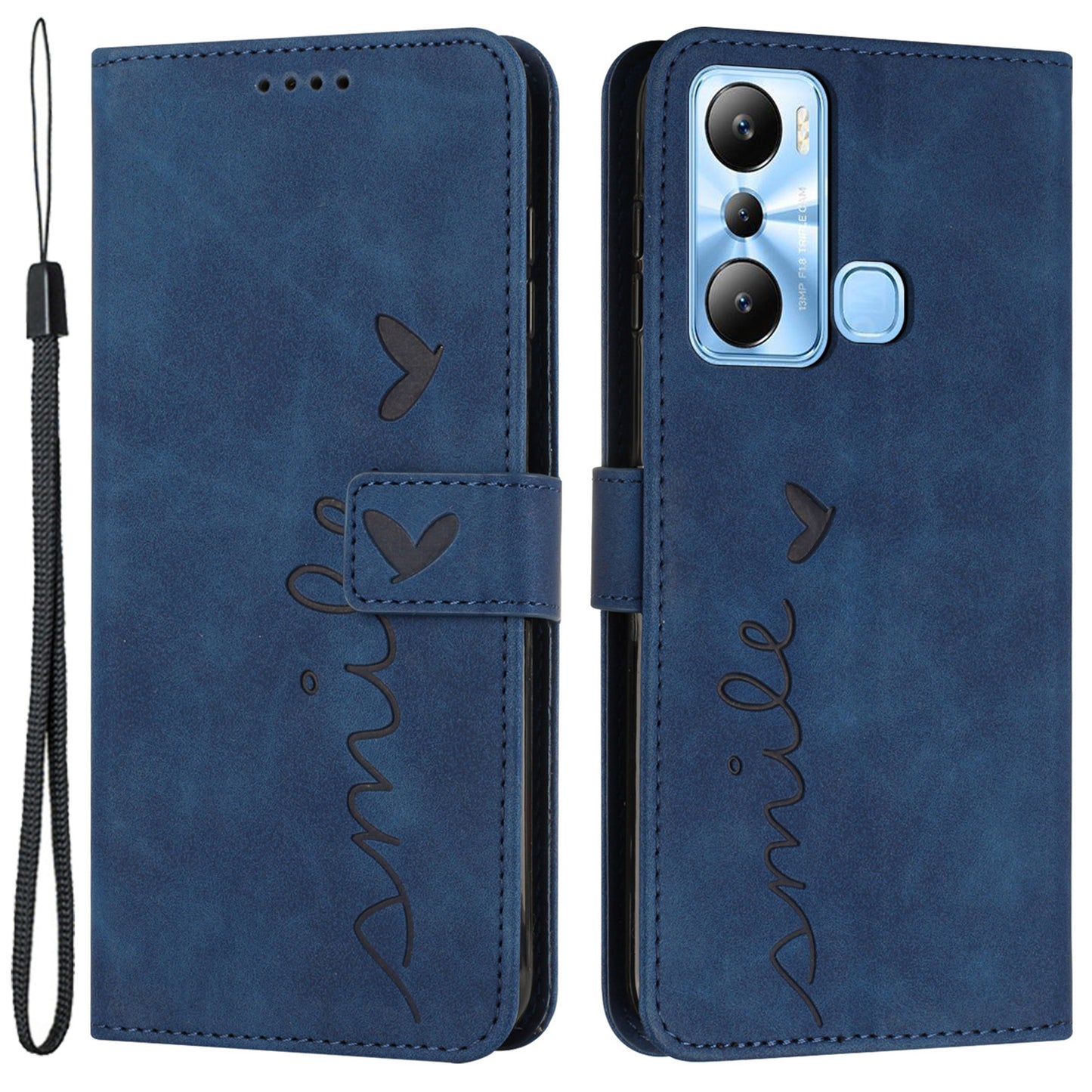 For Infinix Hot 20i 4G Phone Cover Imprinted Heart Shape Phone Leather Case Stand Wallet with Strap
