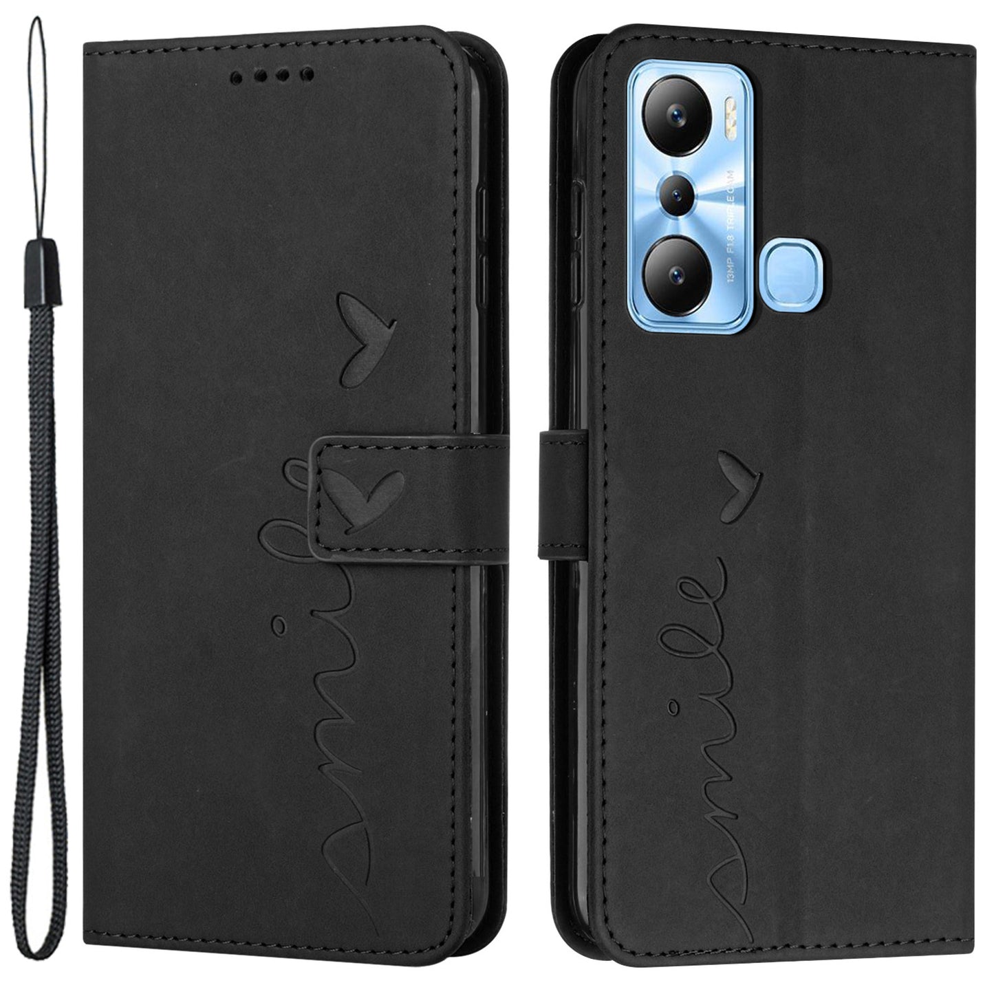 For Infinix Hot 20i 4G Phone Cover Imprinted Heart Shape Phone Leather Case Stand Wallet with Strap