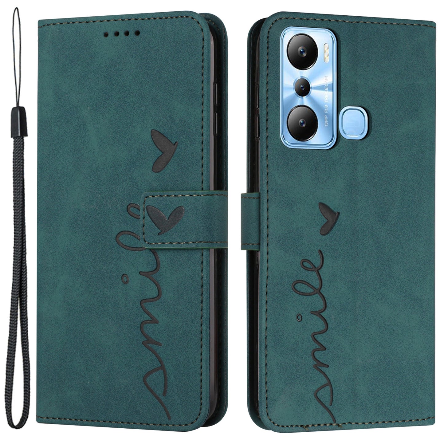 For Infinix Hot 20i 4G Phone Cover Imprinted Heart Shape Phone Leather Case Stand Wallet with Strap