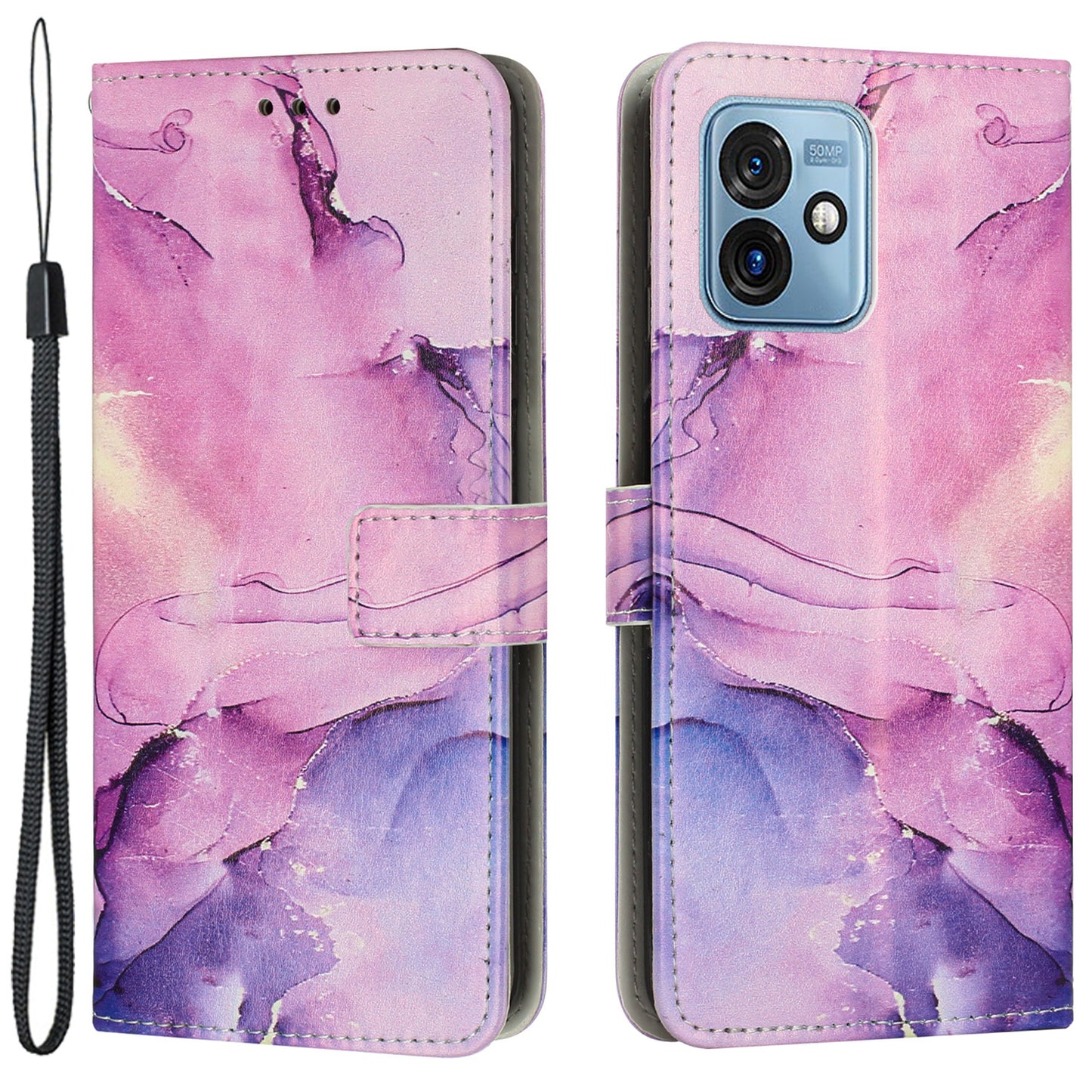 For Motorola Moto G 5G (2023) PU Leather Wallet Case Marble Pattern Flip Stand Phone Cover