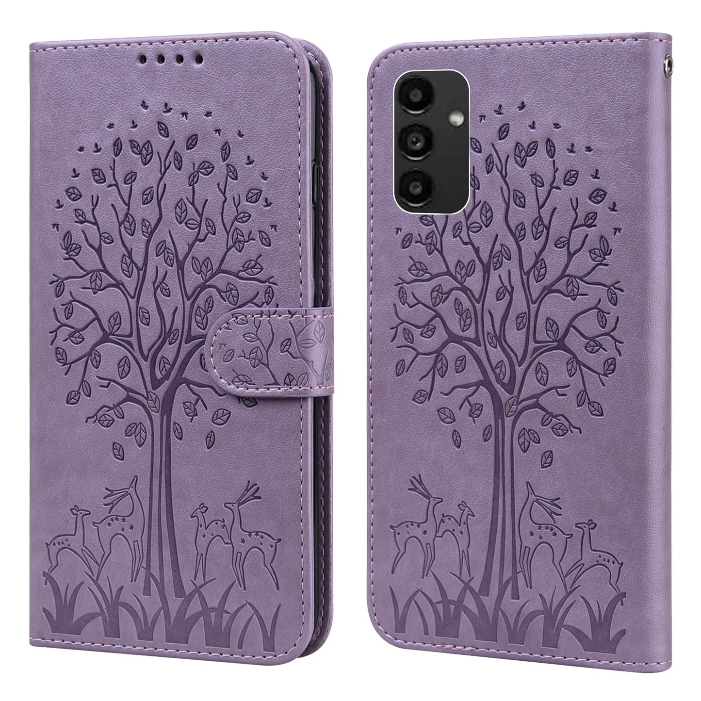 Wallet Phone Case for Samsung Galaxy A14 5G , PU Leather Deer Tree Pattern Stand Flip Cover