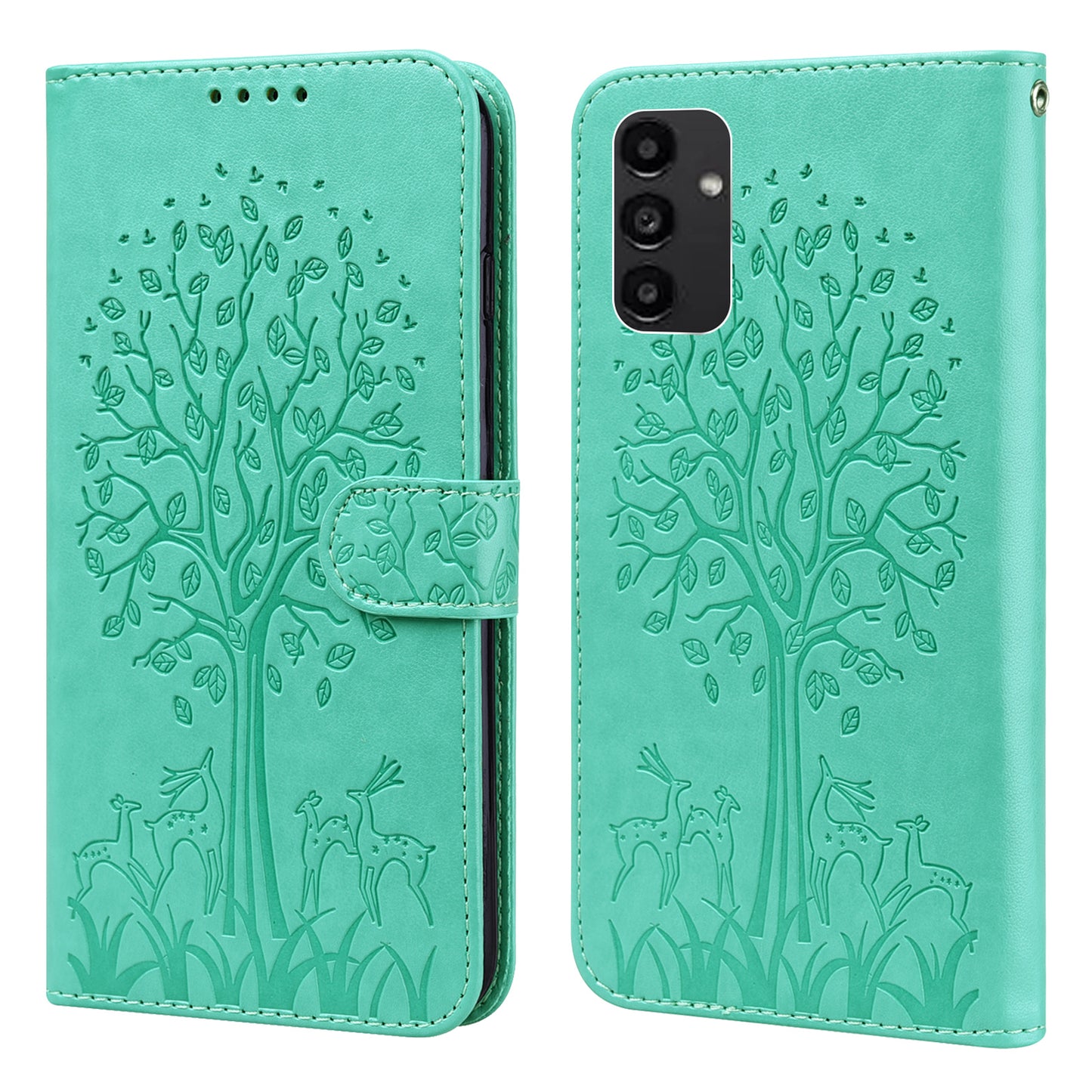 Wallet Phone Case for Samsung Galaxy A14 5G , PU Leather Deer Tree Pattern Stand Flip Cover