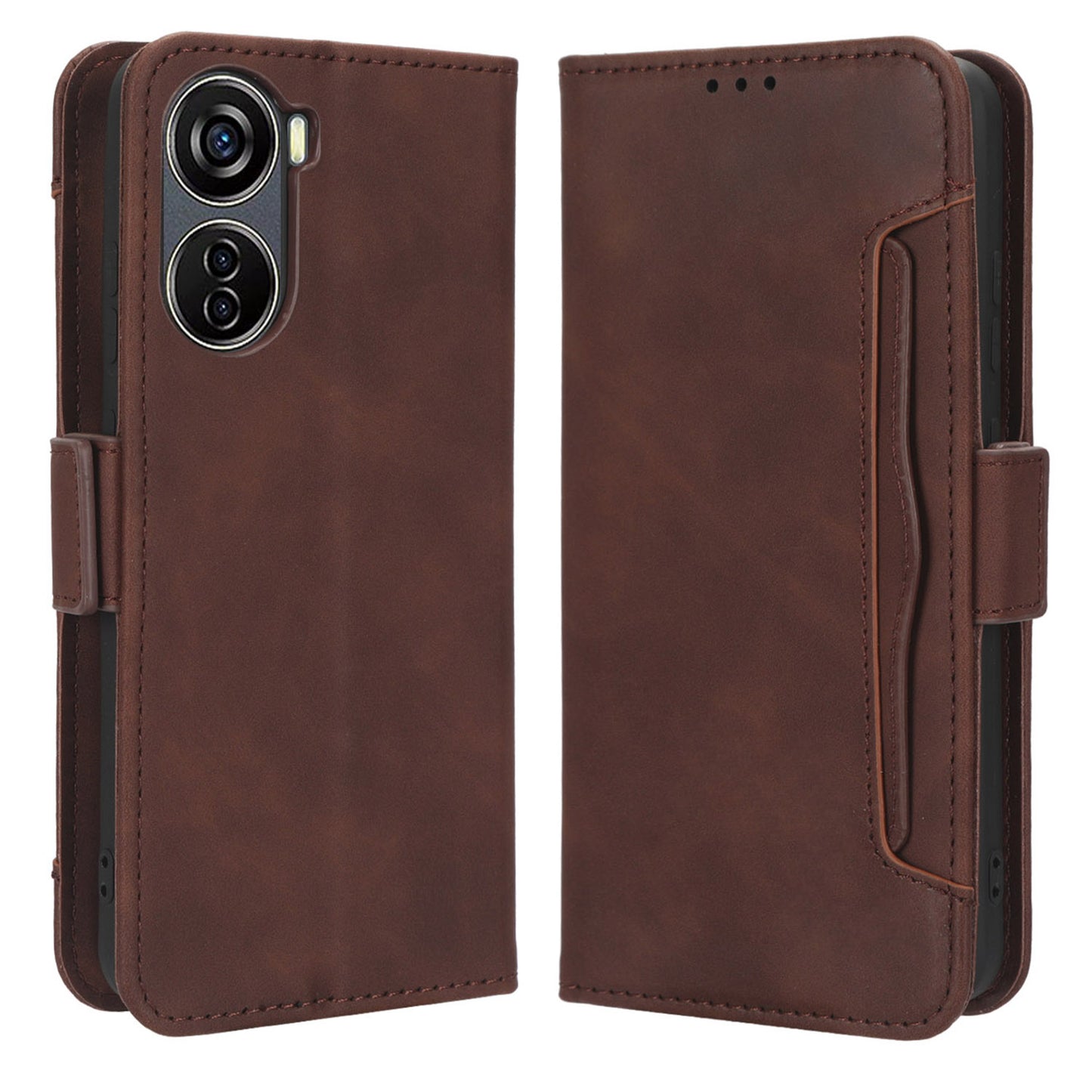 For ZTE Blade V40 Design PU Leather Phone Stand Case Multiple Card Slots Wallet Smartphone Cover