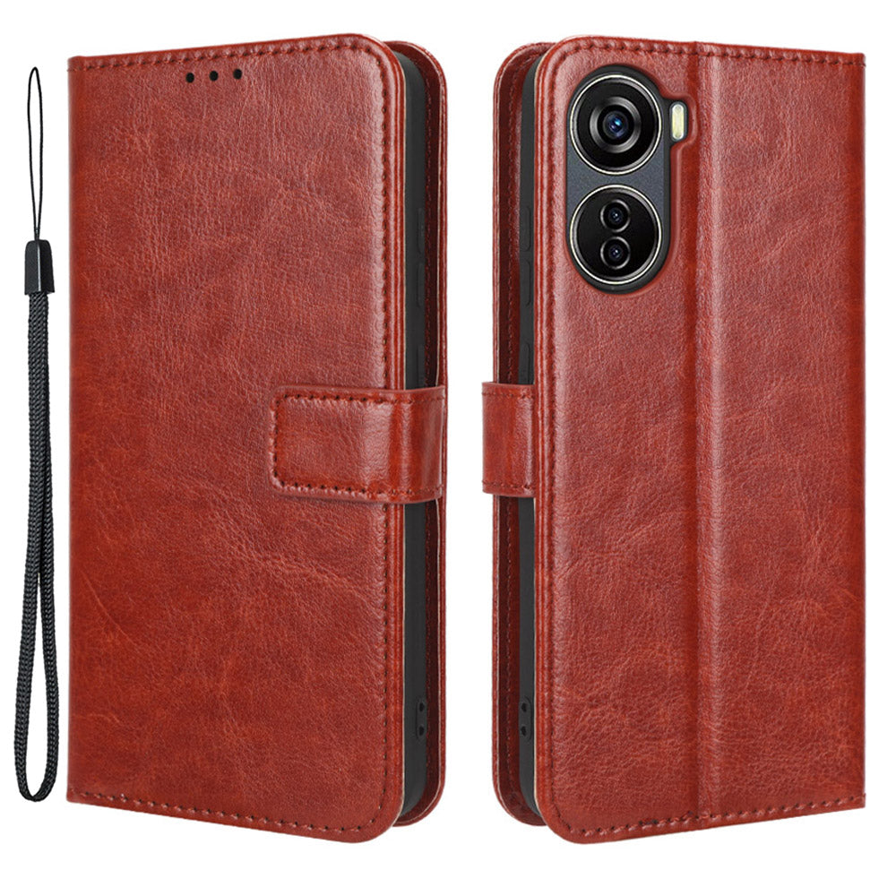 For ZTE Blade V40 Design Crazy Horse Texture Wallet Case PU Leather Stand Folio Flip Phone Cover