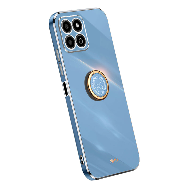 XINLI For Honor X8a 4G Electroplating Frame Phone Case Ring Kickstand TPU Back Cover