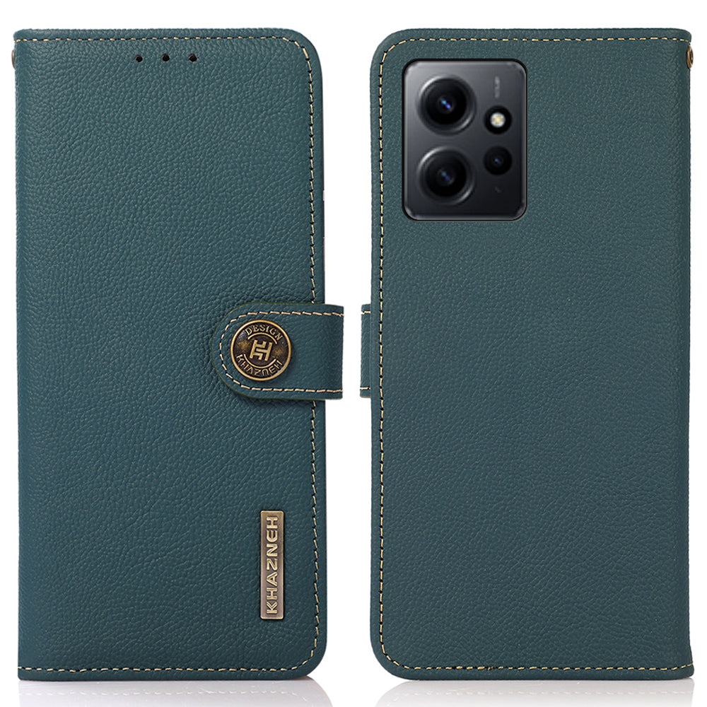 KHAZNEH For Xiaomi Redmi Note 12 4G Wallet Phone Case RFID Blocking Genuine Leather Cell Phone Cover
