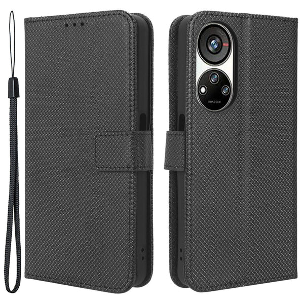 For ZTE Blade V40s 4G Anti-Scratch PU Leather Wallet Stand Phone Case Diamond Texture Protective Cover