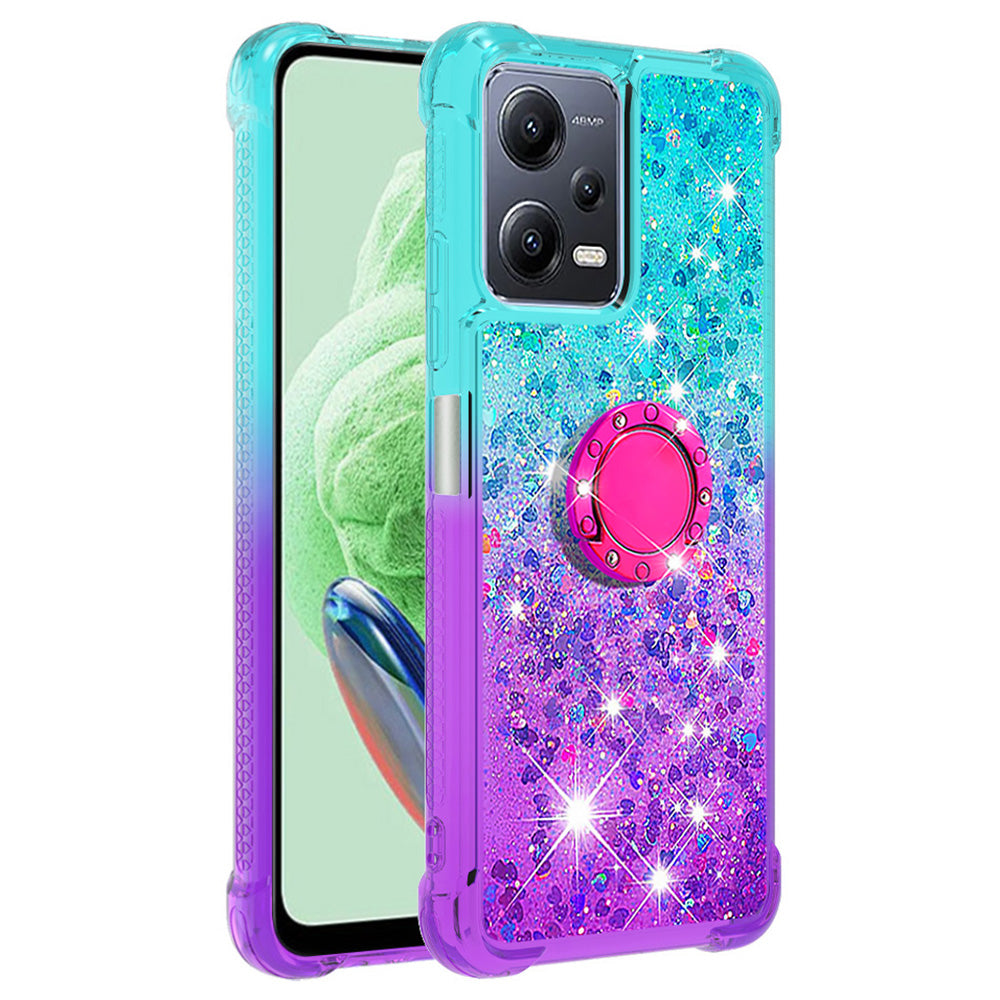 For Xiaomi Redmi Note 12 5G (China) / (Global) / Poco X5 5G YB Quicksand Series-8 Gradient Quicksand Ring Kickstand TPU Cover