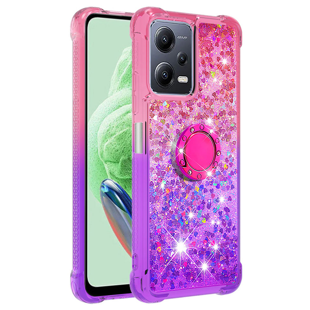 For Xiaomi Redmi Note 12 5G (China) / (Global) / Poco X5 5G YB Quicksand Series-8 Gradient Quicksand Ring Kickstand TPU Cover