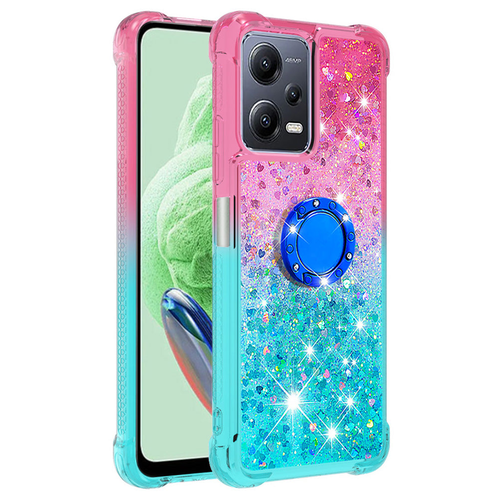 For Xiaomi Redmi Note 12 5G (China) / (Global) / Poco X5 5G YB Quicksand Series-8 Gradient Quicksand Ring Kickstand TPU Cover