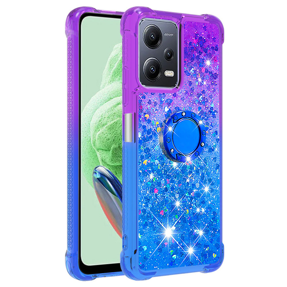 For Xiaomi Redmi Note 12 5G (China) / (Global) / Poco X5 5G YB Quicksand Series-8 Gradient Quicksand Ring Kickstand TPU Cover