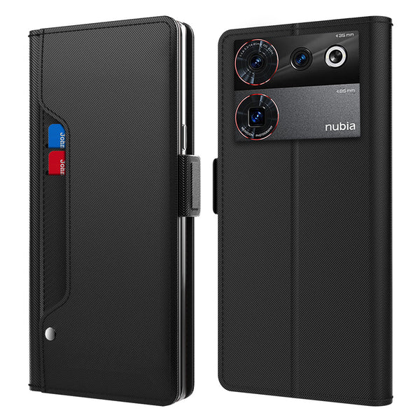 For ZTE nubia Z50 Ultra Stand Leather Phone Case Card Holder Smartphone Cover with Makeup Mirror