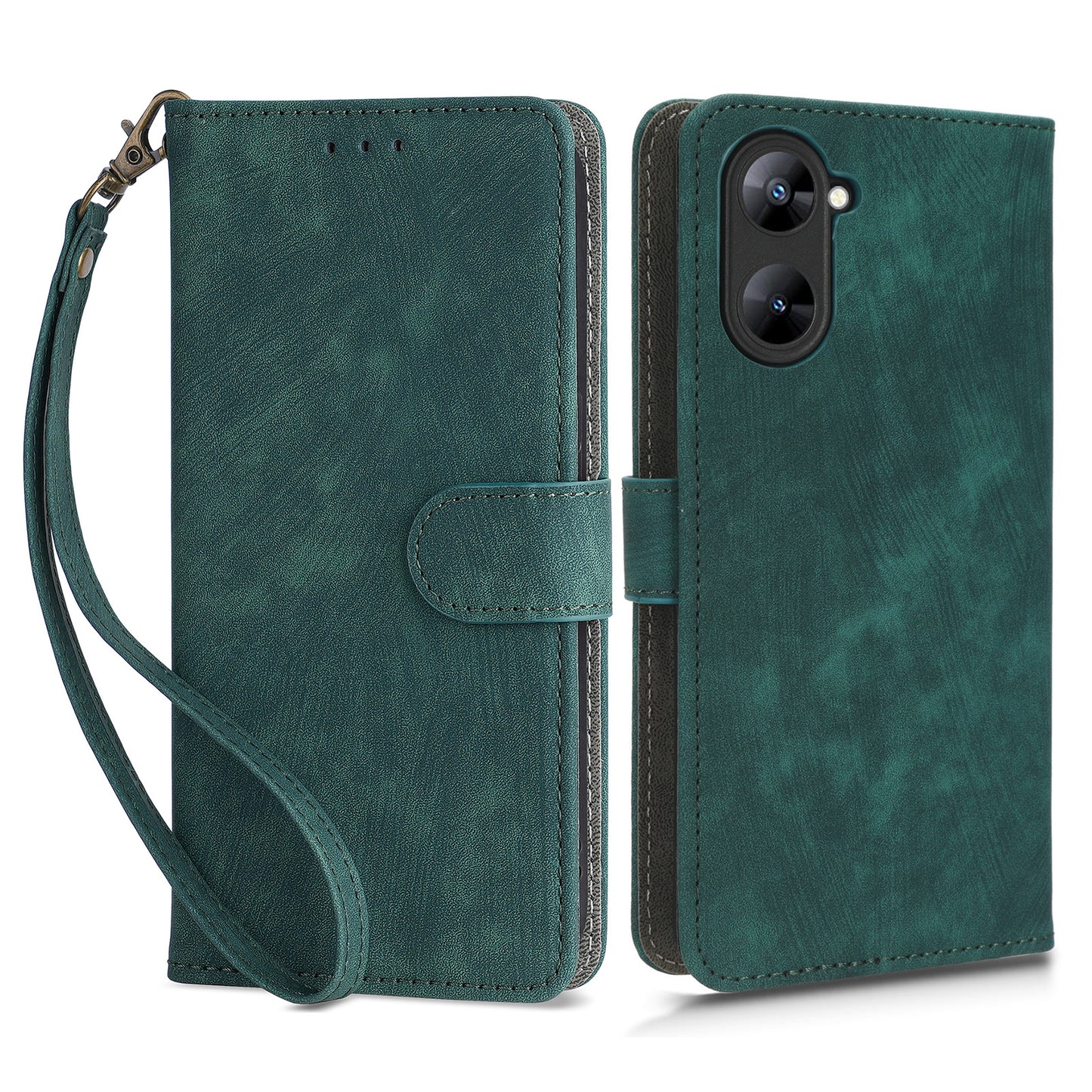 For Realme V30 5G / V30t Phone Leather Case RFID Blocking Wallet Stand Phone Cover with Strap