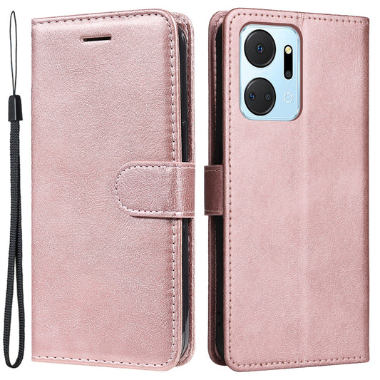 KT Leather Series-2 Phone Case for Honor X7a 5G , PU Leather Solid Color Sand Wallet Flip Cover