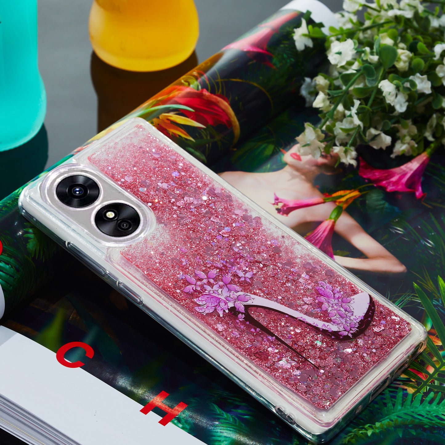 For Oppo A17 4G / A17k 4G Quicksand Phone Case Embossment Pattern Anti-drop Phone TPU Cover