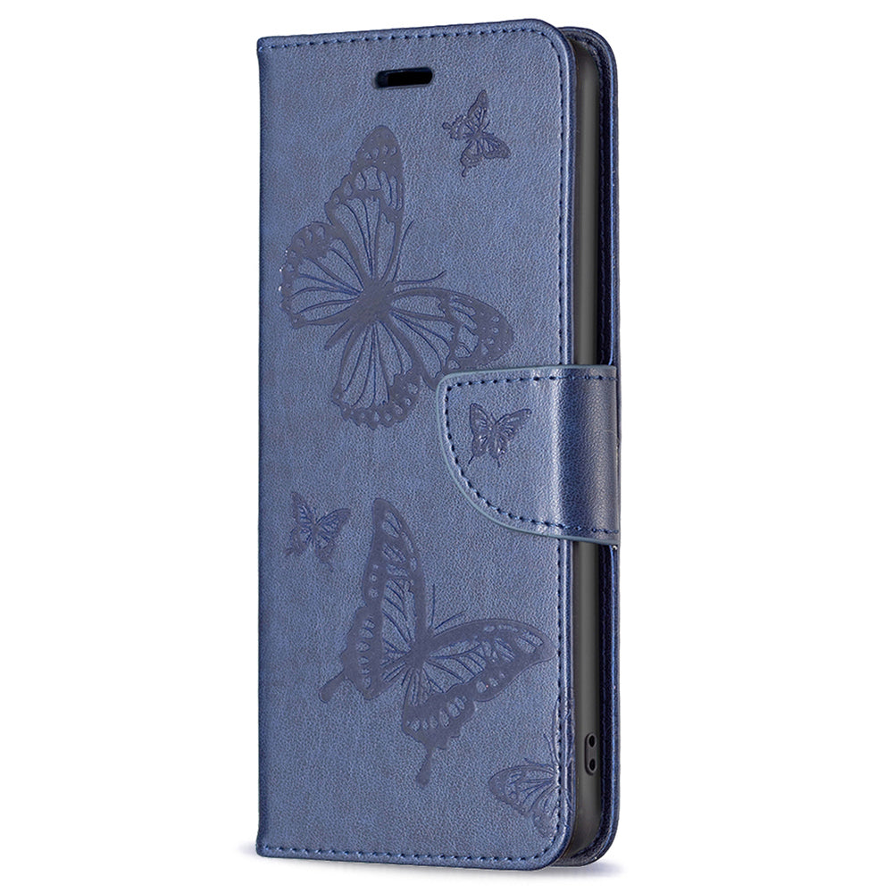 Wallet Stand Case for Xiaomi Redmi Note 12 4G Butterfly Imprinted Leather Phone Cover with Strap
