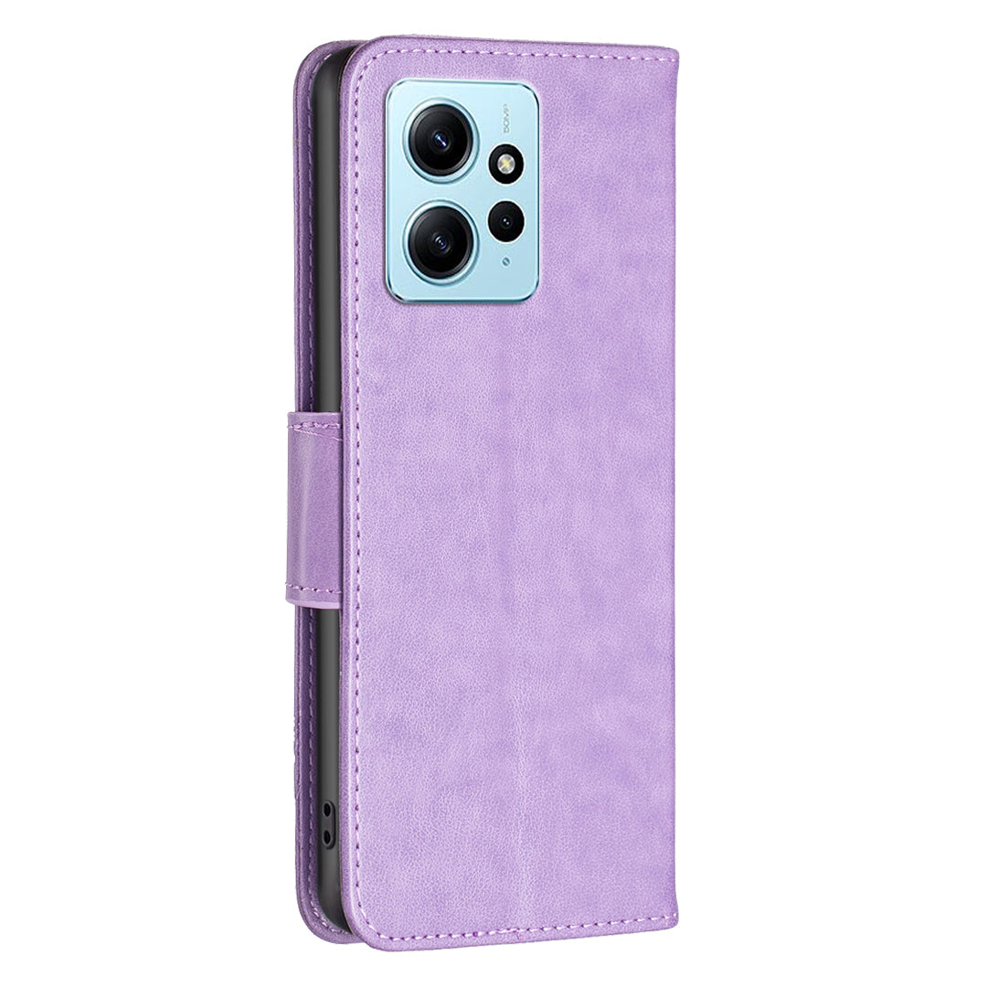 Wallet Stand Case for Xiaomi Redmi Note 12 4G Butterfly Imprinted Leather Phone Cover with Strap