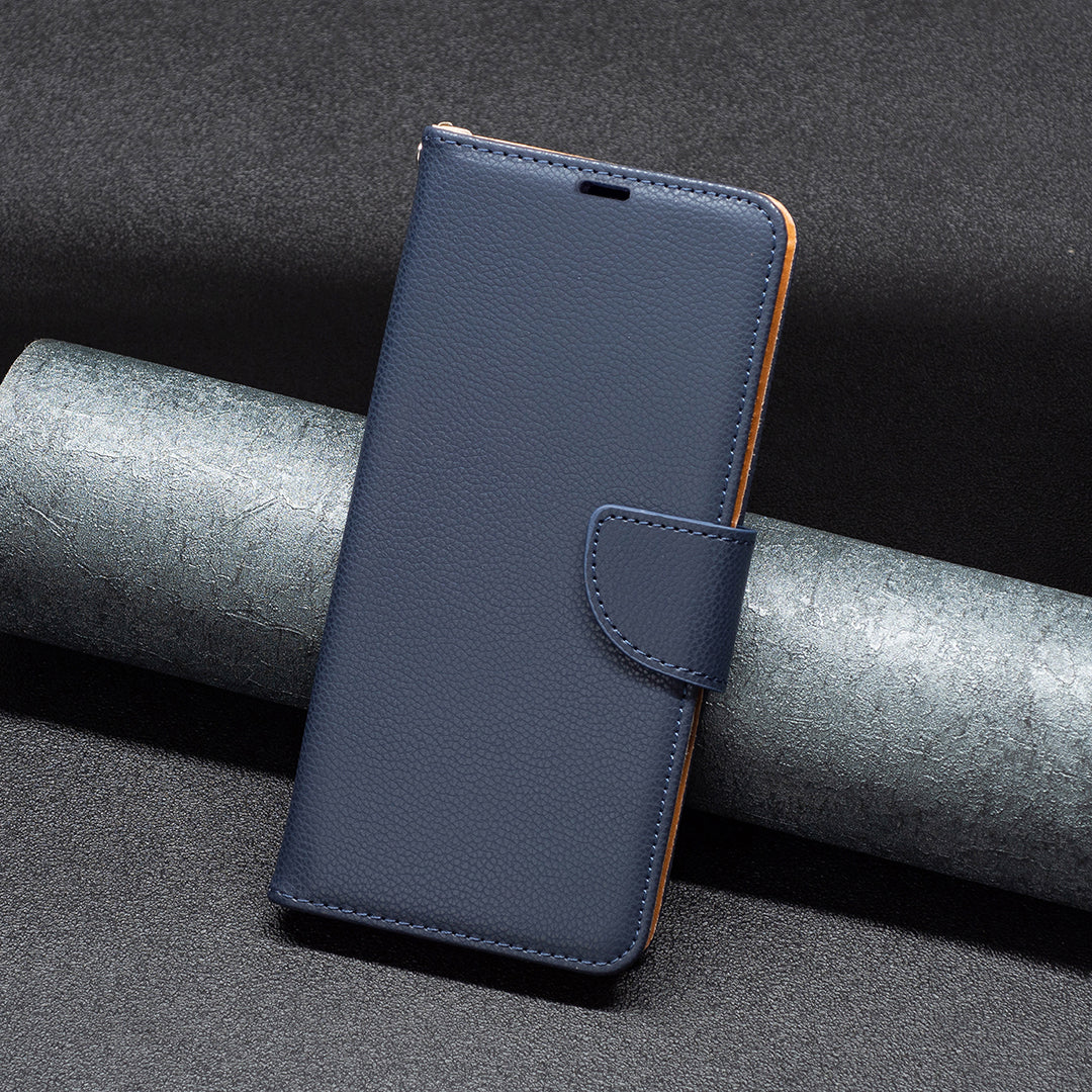 Wallet Cover for Xiaomi Redmi Note 12 4G PU Leather Litchi Texture Flip Stand Phone Case with Strap