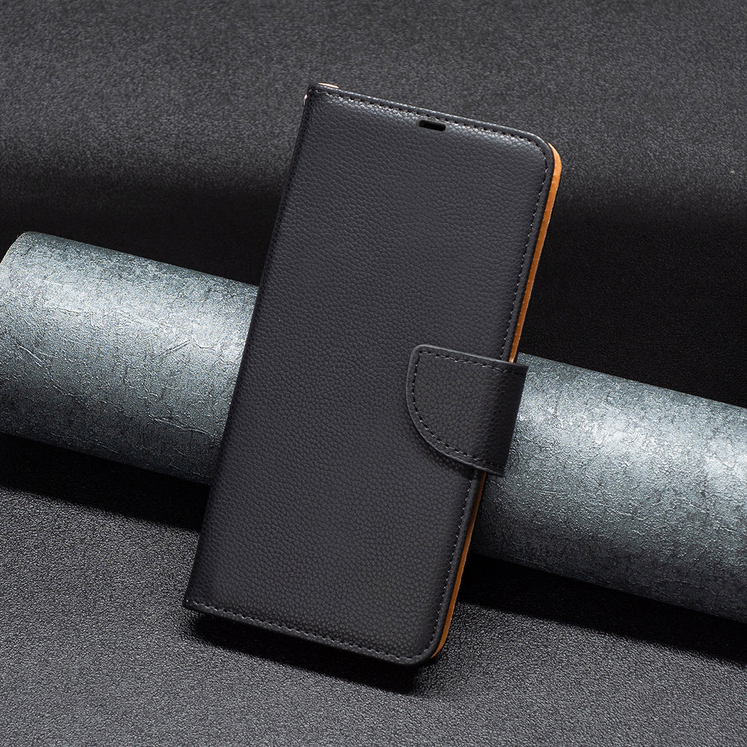 Wallet Cover for Xiaomi Redmi Note 12 4G PU Leather Litchi Texture Flip Stand Phone Case with Strap