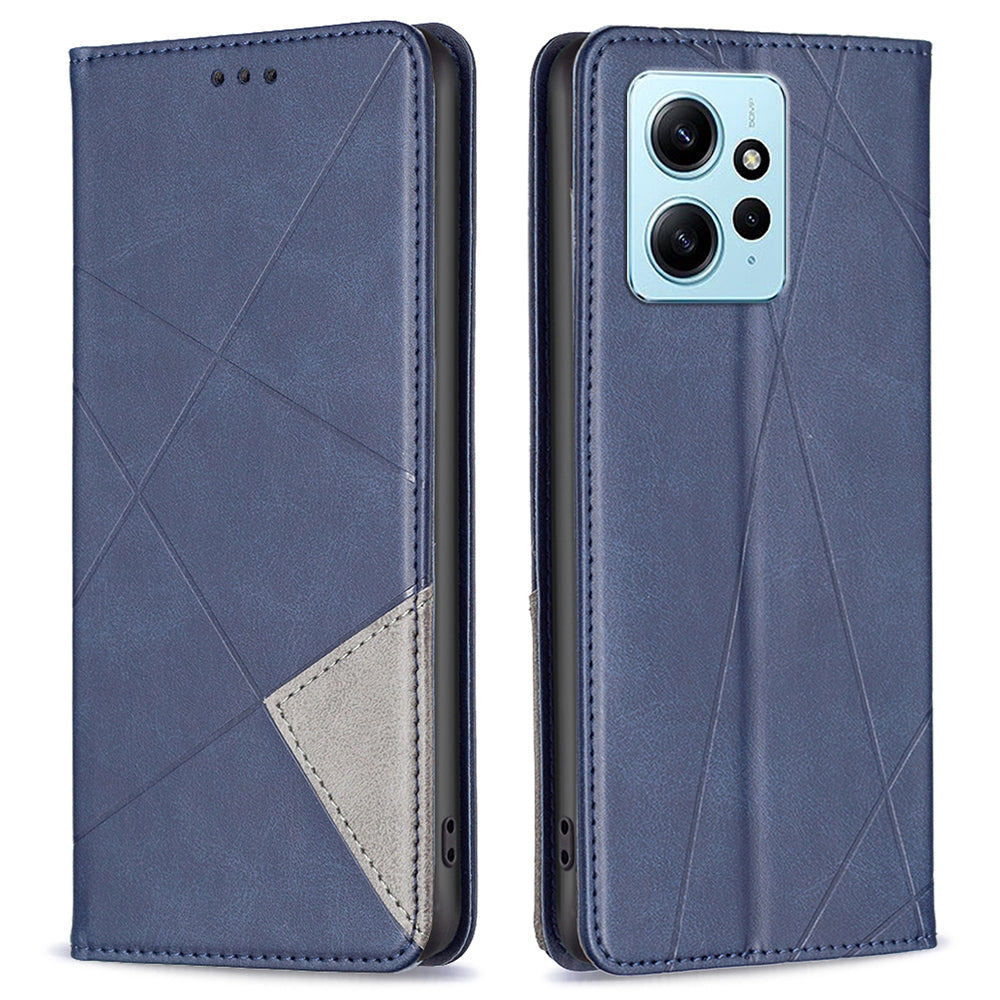 Phone Shell for Xiaomi Redmi Note 12 4G PU Leather Card Holder Splicing Imprinting Pattern Stand Cover