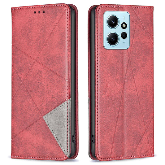 Phone Shell for Xiaomi Redmi Note 12 4G PU Leather Card Holder Splicing Imprinting Pattern Stand Cover