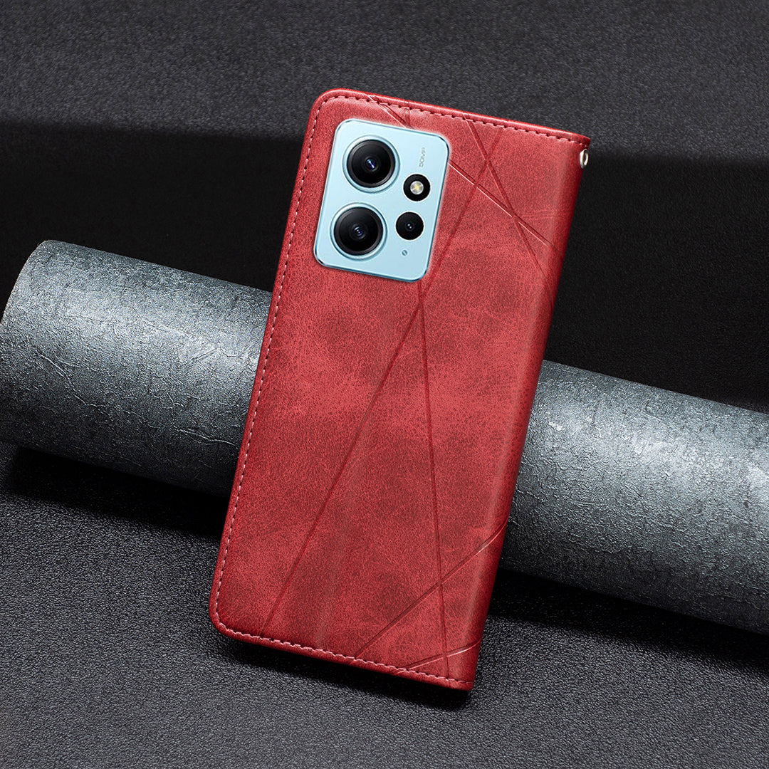 Phone Shell for Xiaomi Redmi Note 12 4G PU Leather Card Holder Splicing Imprinting Pattern Stand Cover