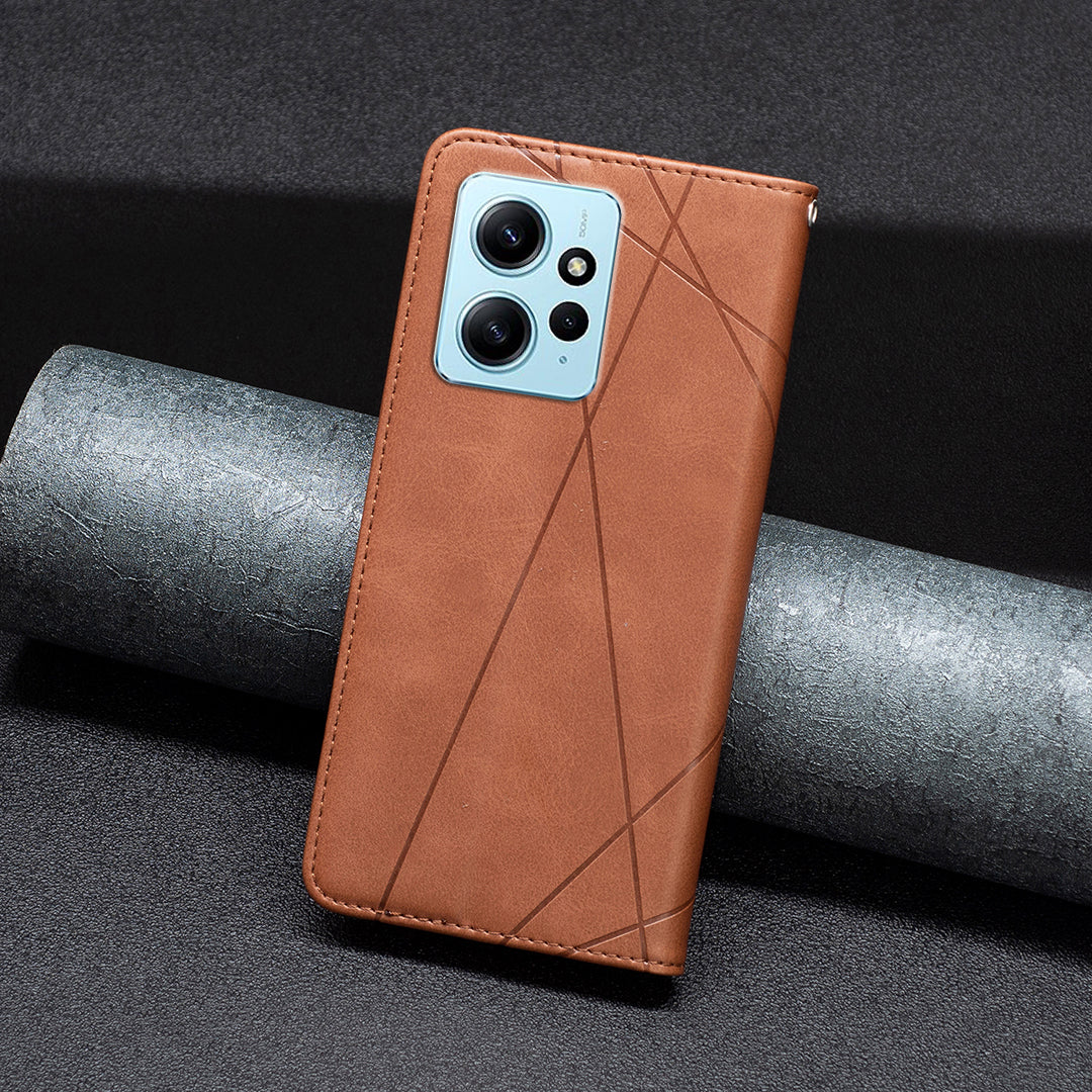 Phone Shell for Xiaomi Redmi Note 12 4G PU Leather Card Holder Splicing Imprinting Pattern Stand Cover