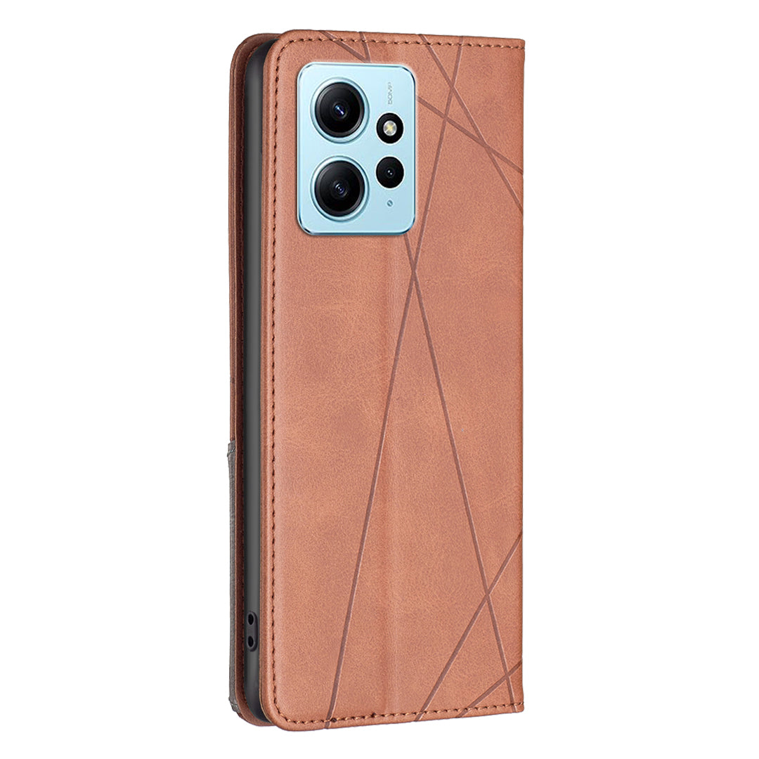 Phone Shell for Xiaomi Redmi Note 12 4G PU Leather Card Holder Splicing Imprinting Pattern Stand Cover
