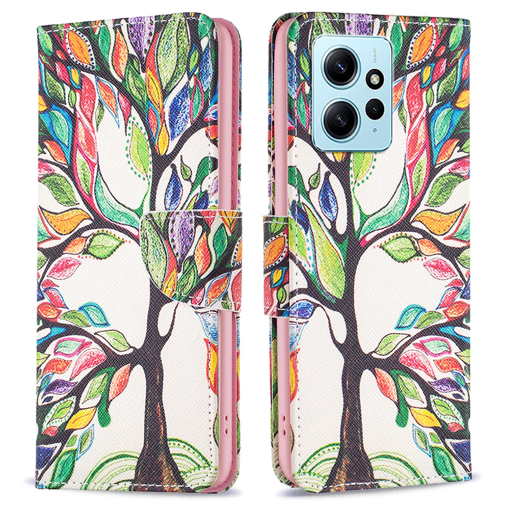 For Xiaomi Redmi Note 12 4G Anti-drop Pattern Printing Phone Case PU Leather Wallet Stand Cover