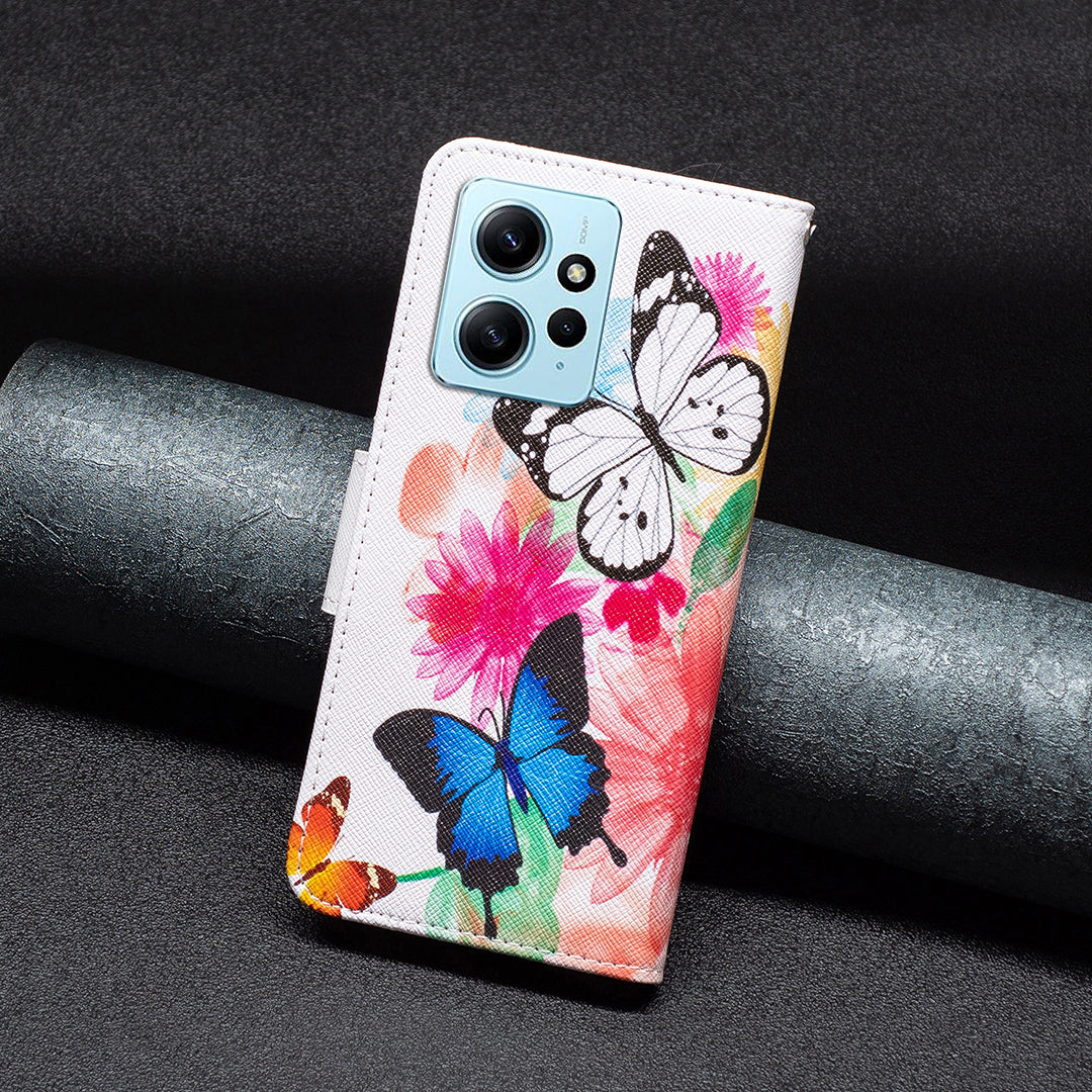 For Xiaomi Redmi Note 12 4G Anti-drop Pattern Printing Phone Case PU Leather Wallet Stand Cover