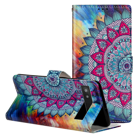 For Google Pixel 6a Pattern Printing PU Leather Phone Case Stand Flip Wallet Cover with Strap