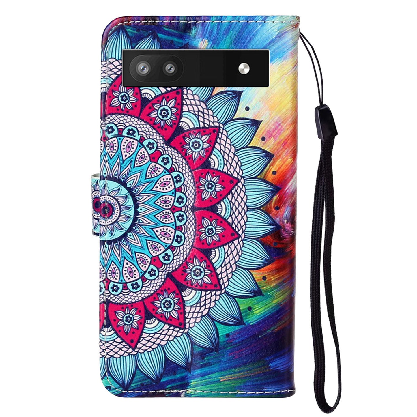 For Google Pixel 6a Pattern Printing PU Leather Phone Case Stand Flip Wallet Cover with Strap