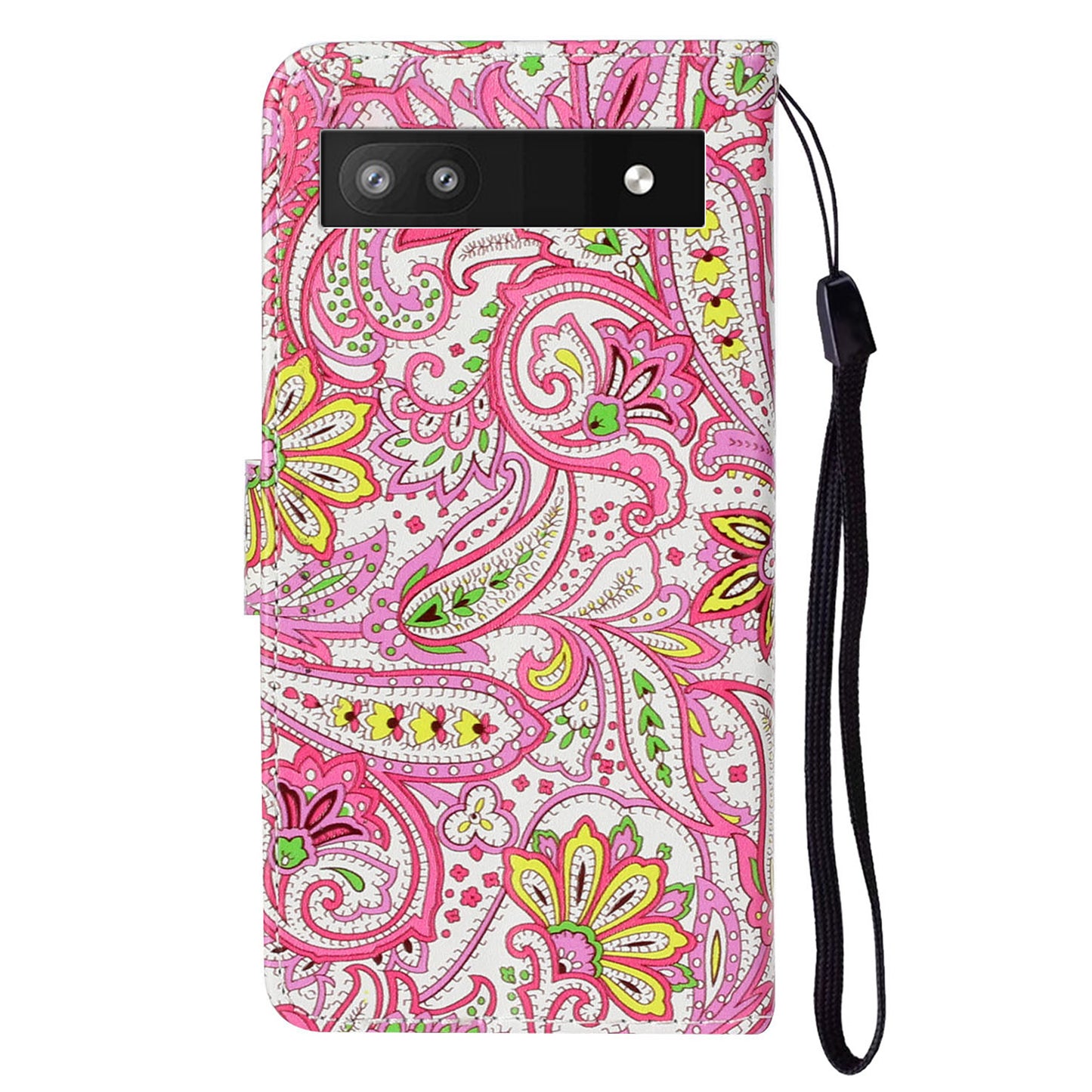 For Google Pixel 6a Pattern Printing PU Leather Phone Case Stand Flip Wallet Cover with Strap